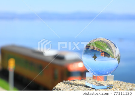 Amaharashi coast and Himi line reflected in a glass ball Amaharashi coast and Himi line reflected in a glass ball 77311120