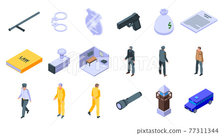 Prison icons set, isometric style 77311344