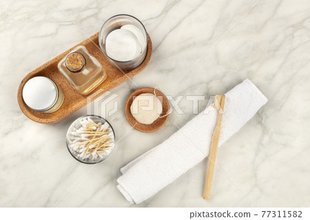 Sustainable toiletries. Homemade lotions, cotton pads, bamboo toothbrush etc 77311582