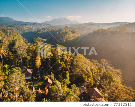 Aerial view of balinese village and mountains in Bali island, Indonesia 77312515