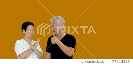 Asian senior couple relationship disagreement regular conflict in opinion copy space Asian senior couple relationship disagreement regular conflict in opinion copy space 77313225