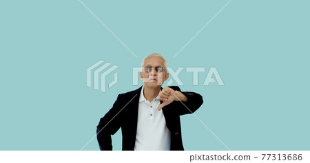 Asian senior executive businessman unhappy angry frustreaded emotion expression 77313686