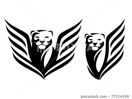 winged panther head simple black and white vector design set 77314599