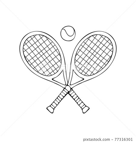 Vector hand drawn crossed tennis rackets and ball - Stock Illustration ...