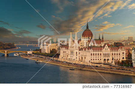 Budapest parliament building in sunset view with river Danube an capital of Hungary Budapest parliament building in sunset view with river Danube an capital of Hungary 77316987