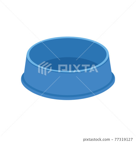Empty dog or cat food bowl. Blue pet plastic plate for kibble or water isolated on white background. Vector flat illustration 77319127