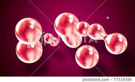 3d rendering. Amasing abstract background of metaballs or glisten bubbles as if glass drops or spheres filled with red sparkles merge together and scatter around. 3d rendering. Amasing abstract background of metaballs or glisten bubbles as if glass drops or spheres filled with red sparkles merge together and scatter around. 77319166