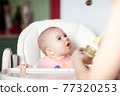 Close up of a mother feeding her baby 77320253