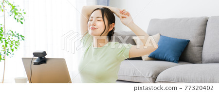 Woman doing telework at home Woman doing telework at home 77320402