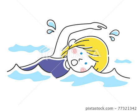 一個白人婦女在游泳池裡游泳的插圖 一個白人婦女在游泳池裡游泳的插圖 77321342