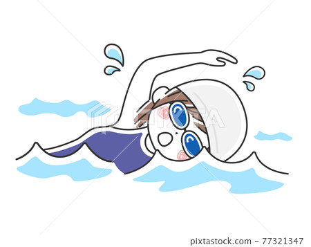 一個女人在游泳池裡游泳的插圖 77321347
