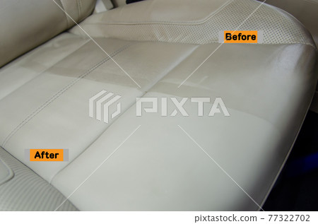 Before and after the leather seat cleaning service. 77322702