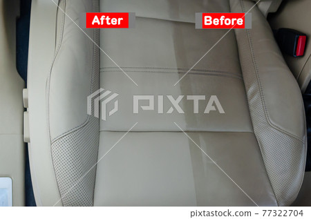 Before and after the leather seat cleaning service. 77322704
