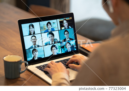 Men having an online meeting with remote work 77323004