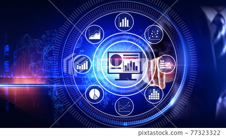 Data Analysis Chart Concept Rotating wheel with icon surrounded by city Center and spoke Concept Data Analysis Chart Concept Rotating wheel with icon surrounded by city Center and spoke Concept 77323322