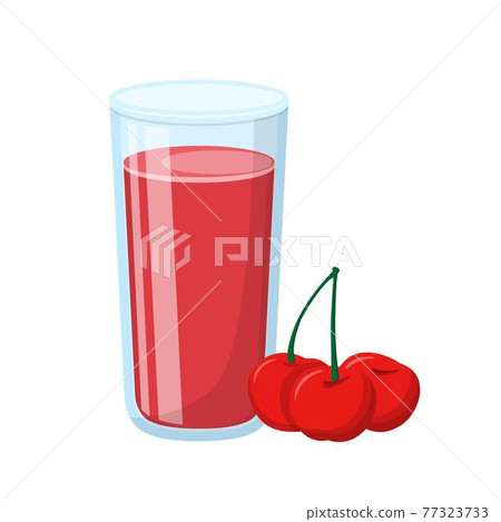 櫻桃果汁與玻璃杯的卡通漫畫向量 櫻桃果汁與玻璃杯的卡通漫畫向量 77323733