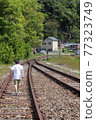 A boy walking along the track 77323749