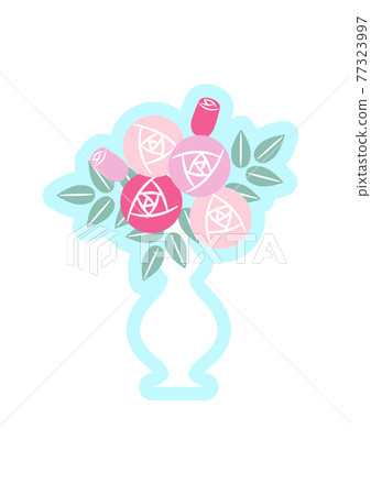 Illustration of a rose flower in a white vase Illustration of a rose flower in a white vase 77323997