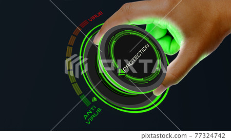 Protection from Virus Concept with knob button changing value Antivirus to Virus  and reverse 77324742