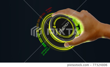 Green Energy Concept with knob button changing Green Energy to Fossil Fuel and reverse Green Energy Concept with knob button changing Green Energy to Fossil Fuel and reverse 77324806