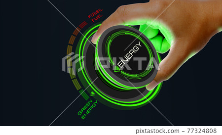 Green Energy  Concept with knob button changing Green Energy  to Fossil Fuel and reverse 77324808
