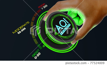 Air Quality Index concept with knob button changing AQI best to poor and reverse 77324809