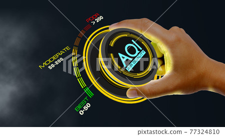 Air Quality Index concept with knob button changing AQI best to poor and reverse 77324810