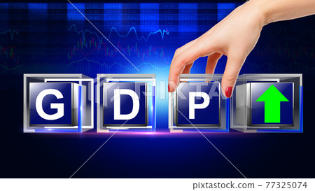 GDP UP letter written on glass cube 77325074