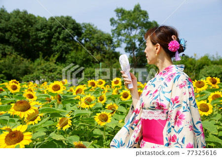 向日葵和浴衣的女人 向日葵和浴衣的女人 77325616