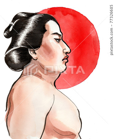 Japanese sumo wrestler. Ink and watercolor drawing Japanese sumo wrestler. Ink and watercolor drawing 77326685