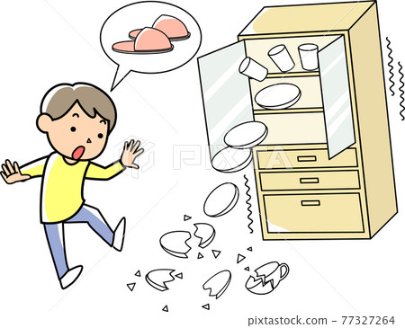 A man who is likely to get injured by tableware broken by the earthquake A man who is likely to get injured by tableware broken by the earthquake 77327264