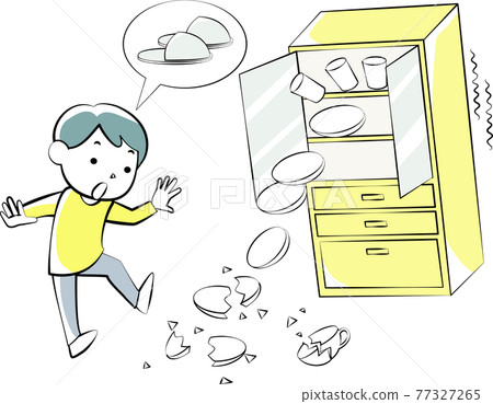 A man who is likely to get injured by tableware broken by the earthquake 77327265