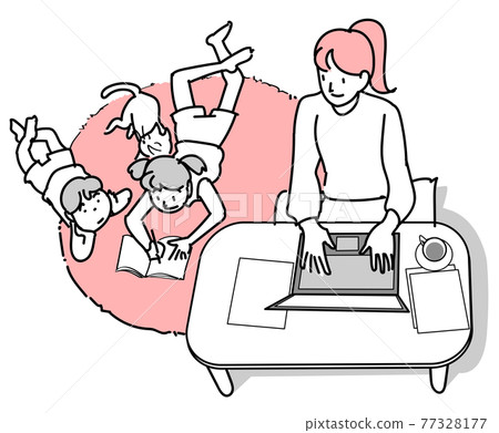 Work on a computer while watching the children 77328177