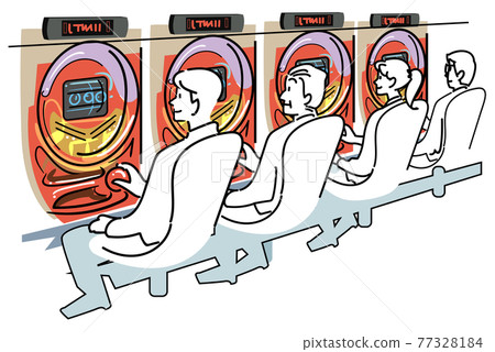 People playing side by side on a pachislot machine 77328184