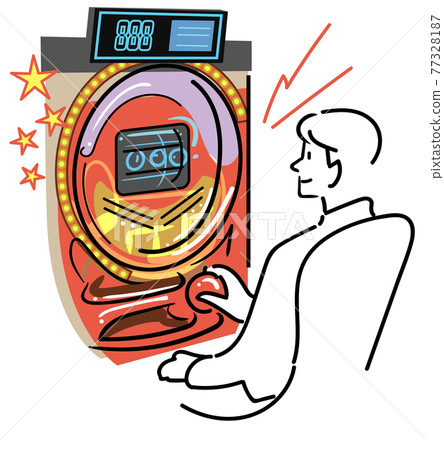 Men playing pachislot 77328187