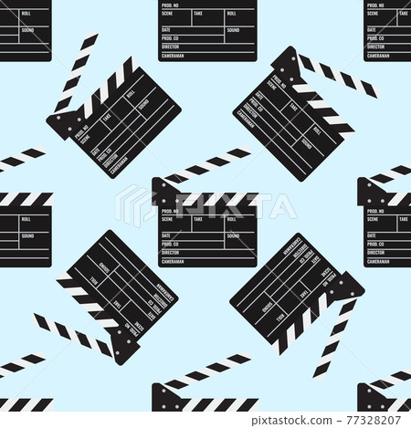 Cinema or Movie clapper seamless pattern for your design. Film clapper board. Flat color Vector Illustration 77328207