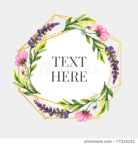 Beautiful Card with watercolor floral bouquet. Vector illustration frame 77328283