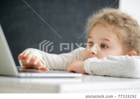 A girl is studying a computer A girl is studying a computer 77328292