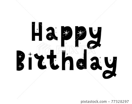 Happy Birthday Brush Script Style Hand lettering. Retro Vintage Custom Typographic Composition . Original Hand Crafted Design. Calligraphic Phrase. Original Drawn Vector Illustration. 77328297