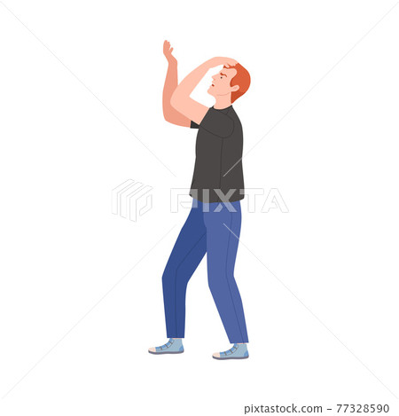 Frowning Man Quarrelling and Arguing with Someone Shouting Vector Illustration 77328590