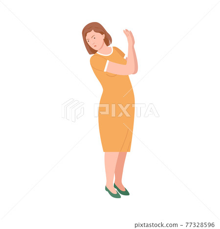 Frowning Woman Quarrelling and Arguing with Someone Shouting Vector Illustration 77328596