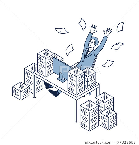 A male businessman who is chased by a large amount of materials 77328695