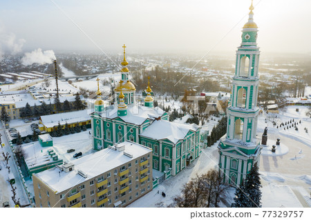 Winter aerial view of Tambov with Orthodox Transfiguration Cathedral Winter aerial view of Tambov with Orthodox Transfiguration Cathedral 77329757