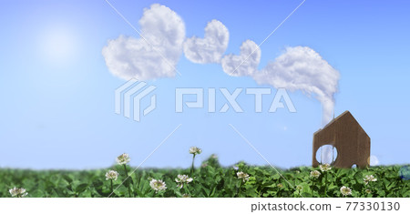 A home where you can live happily (a house surrounded by clouds of hearts and a clover of happiness) 77330130