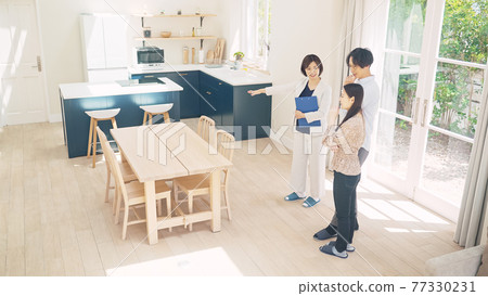 Female person in charge of guiding a couple to a room Model house House maker Finding a room Female person in charge of guiding a couple to a room Model house House maker Finding a room 77330231