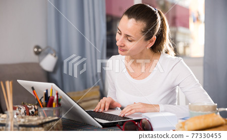 Girl working with her laptop 77330455
