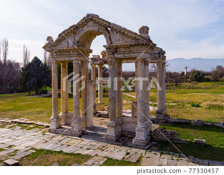 Tetrapylon Gate in Aphrodisias ancient city. Turkey Tetrapylon Gate in Aphrodisias ancient city. Turkey 77330457