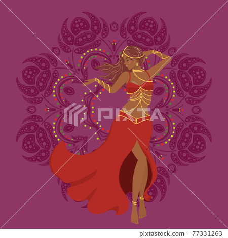 Belly dancer girl in red dress design 77331263