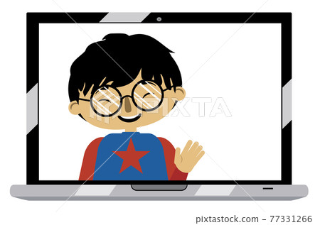 Asian boy on laptop screen 77331266