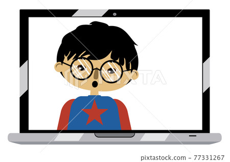 Asian boy on laptop screen 77331267